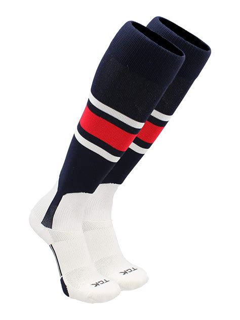 This new version features 3 stripes at the top, which gives the sock a traditional soccer look. . Tck socks baseball